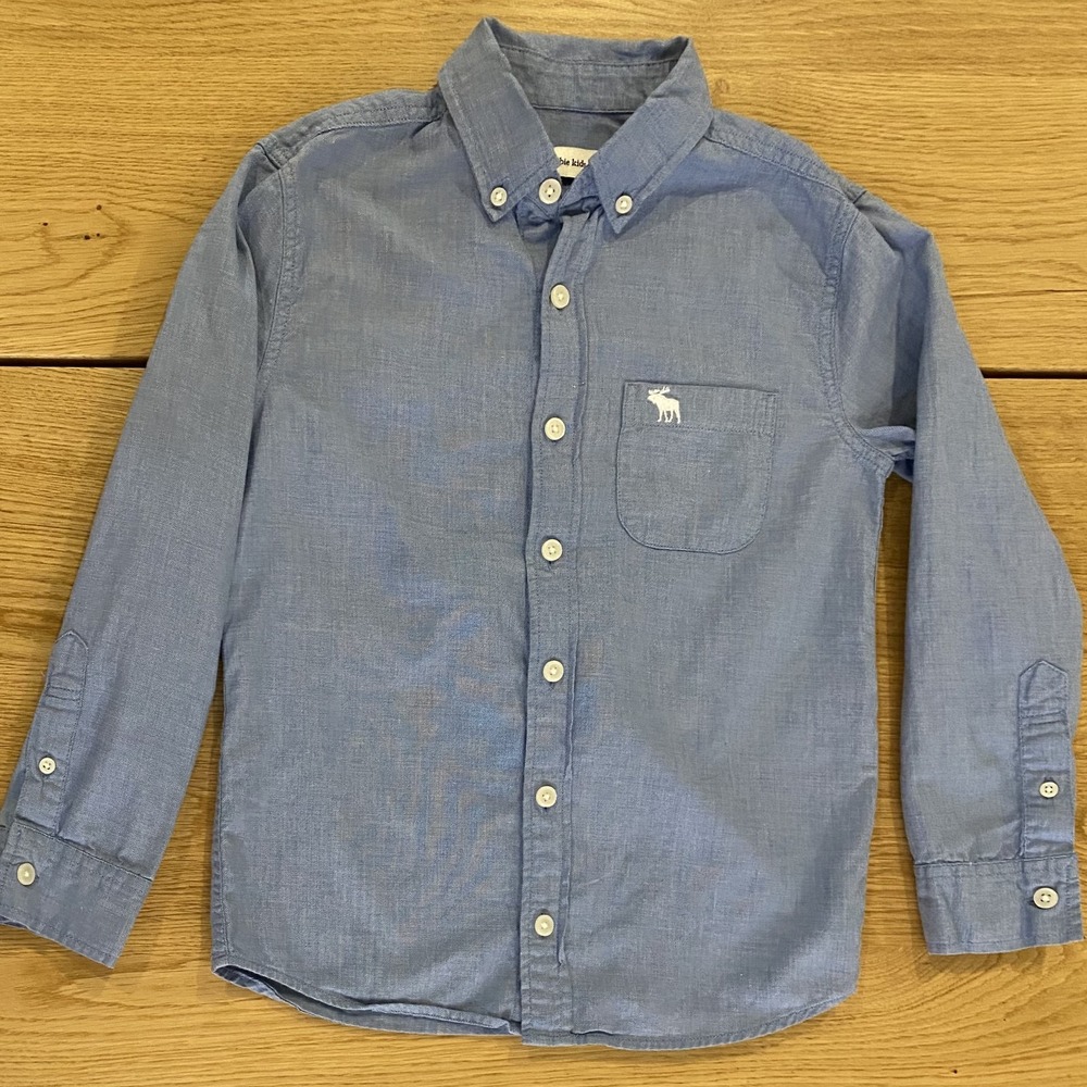 Abercrombie Kids Boys Blue Solid Long Sleeve Button-Down Shirt Pocket 7/8